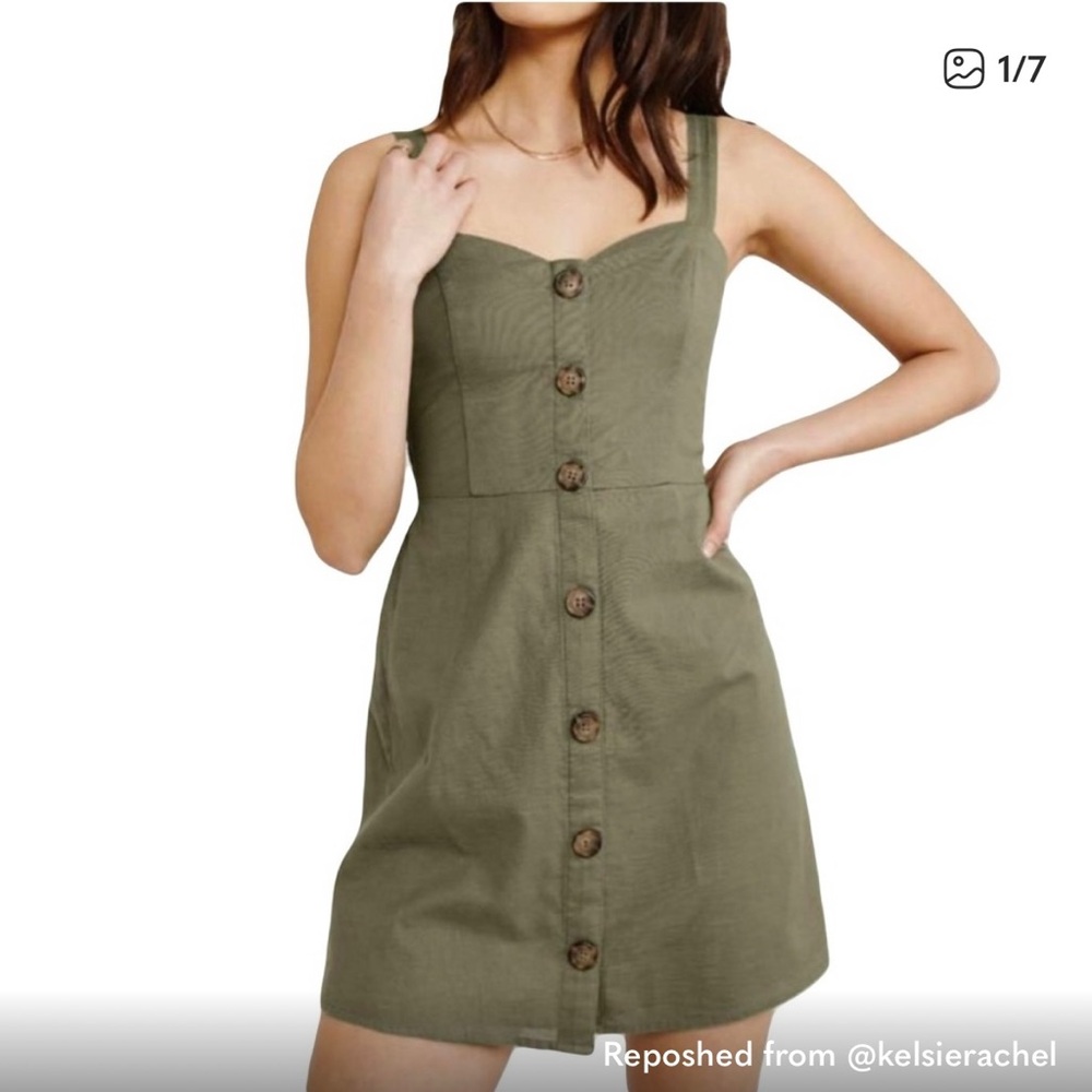 Abercrombie & Fitch olive green button-front sleeveless Mini Dress XXS Lined